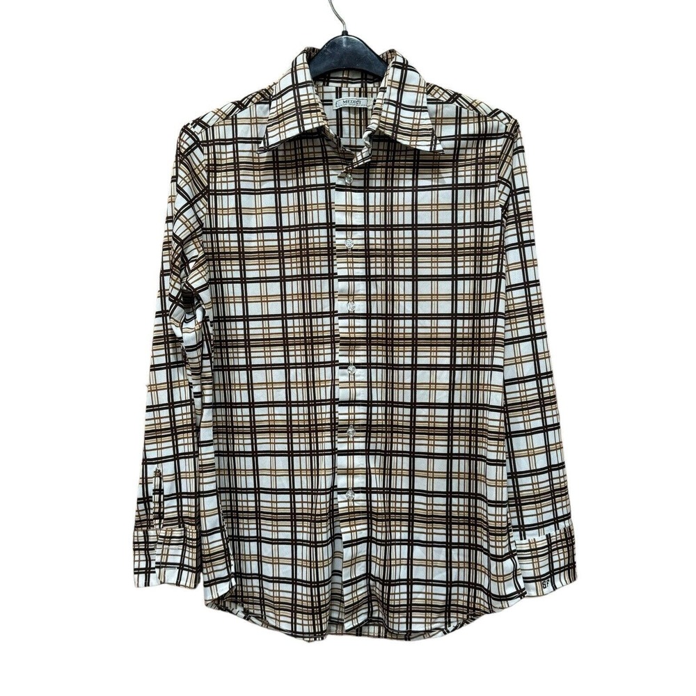Vintage Brown White Plaid Shirt Disco